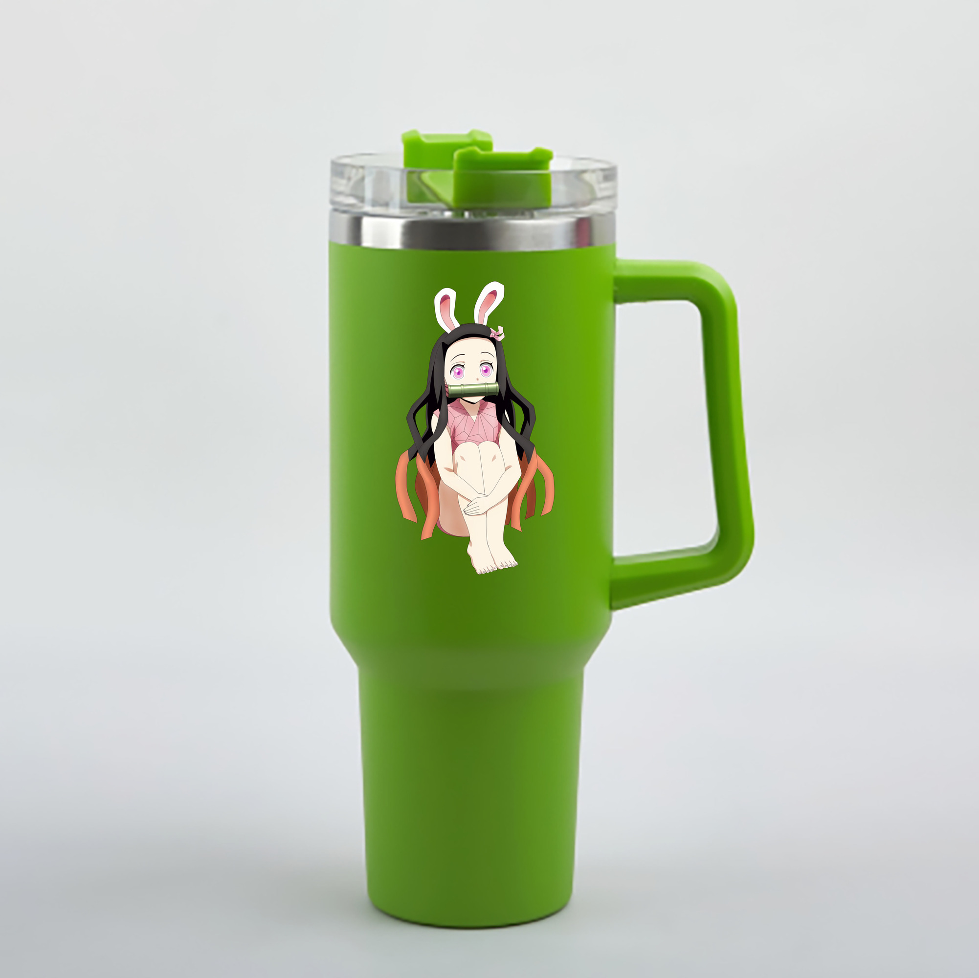 （画像用） 鬼滅の刃（きめつのやいば）竈門 禰󠄀豆子／かまど ねずこ Kamado Nezuko 1200mL車用タンブラー - クリスタルステッカー（プラスチックストロー付き）